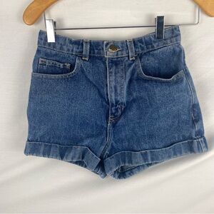 VTG American Apparel High Waisted Cuffed Dark Wash Blue Denim Jean Shorts sz 27